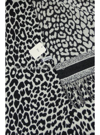 Палантин Dior кашемировый белый с черным "Leopard" 