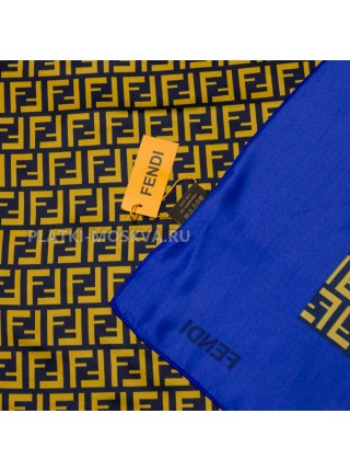 Платок Fendi шелковый шейный синий с желтым "Monogramma"
