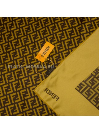 Платок Fendi шелковый шейный желтый с коричневым "Monogramma"