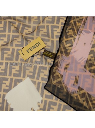Платок Fendi шелковый бежевый с розовым "Monogram"
