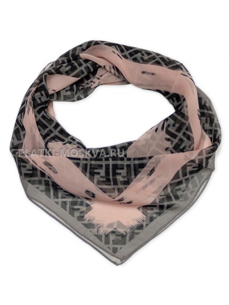 Платок Fendi шелковый темно-серый с розовым "Monogram"