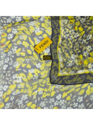 Платок Fendi шелковый серый с желтым "Flowers" 4314