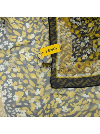 Платок Fendi шелковый черный с желтым "Flowers" 4315
