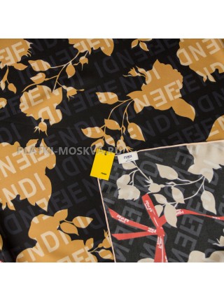 Платок Fendi шелковый черный с бежевым "Flora"