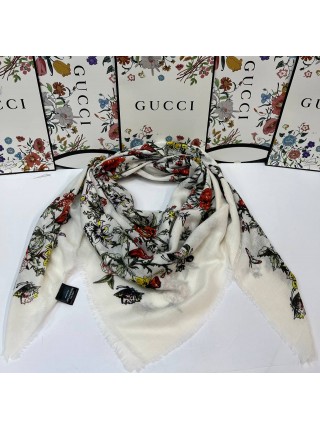 Платок Gucci кашемировый белый "Flora"