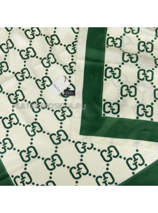 Платок Gucci шелковый белый с зеленым "Logo"