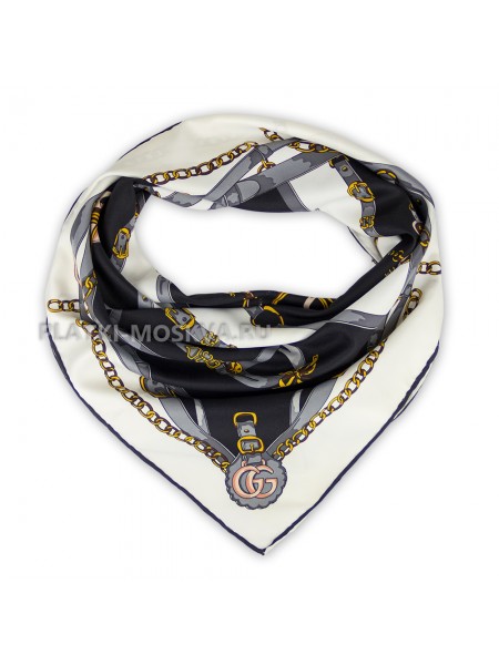Платок Gucci шелковый черный с белым "Belts"