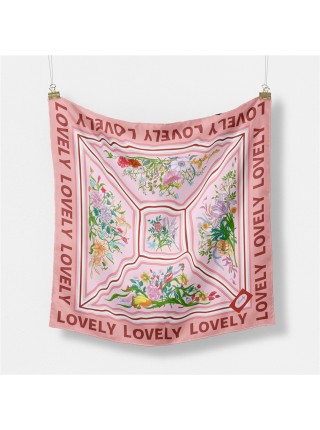 Платок Gucci шелковый шейный розовый "Flora"