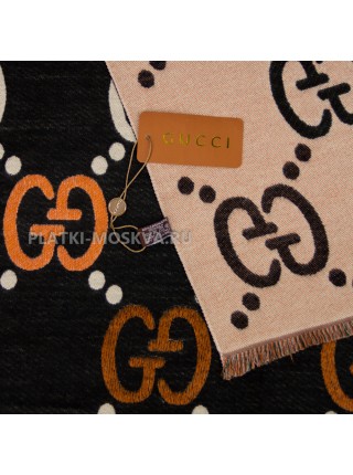 Палантин Gucci кашемировый черный с бежевым "Logo"