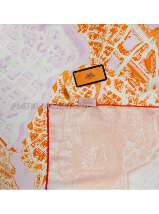 Платок Hermes шелковый оранжевый "la Cite Cavaliere"