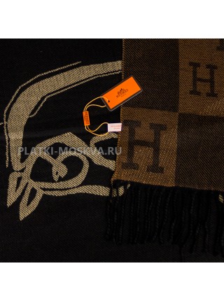 Палантин Hermes кашемировый черный с бежевым "Horse"