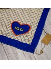 Платок Gucci шелковый бежевый с синим "Love"