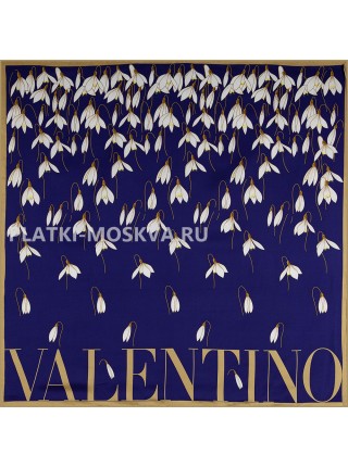 Платок Valentino шелковый синий "Подснежники"