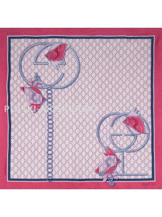 Платок Gucci шелковый розовый "Monogram Bird"