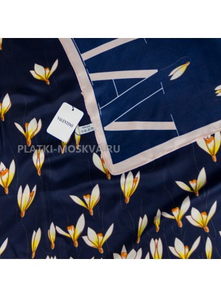 Платок Valentino шелковый темно-синий "Подснежники"