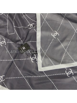 Платок Chanel шелковый темно-серый "Logo"