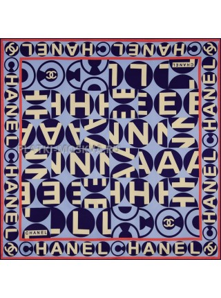 Платок Chanel шелковый голубой "Logo" 1894-90
