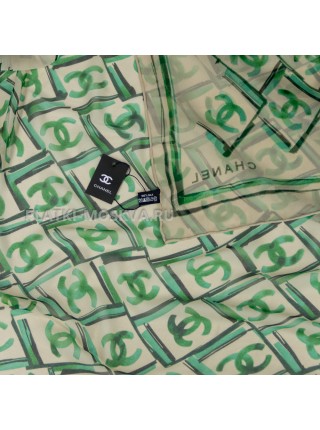 Платок Chanel шелковый зеленый "Logo"