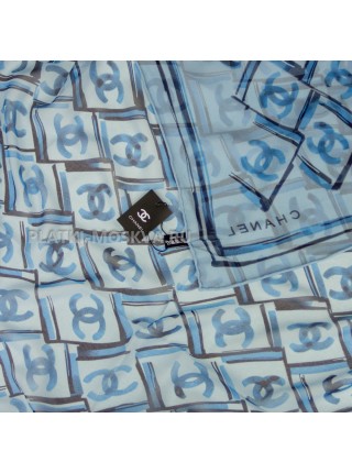 Платок Chanel шелковый синий "Logo"