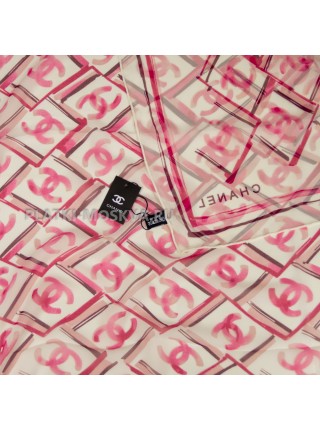 Платок Chanel шелковый розовый "Logo"
