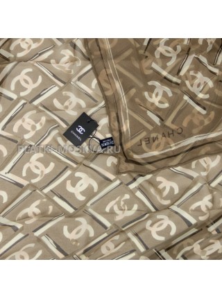 Платок Chanel шелковый коричневый "Logo"
