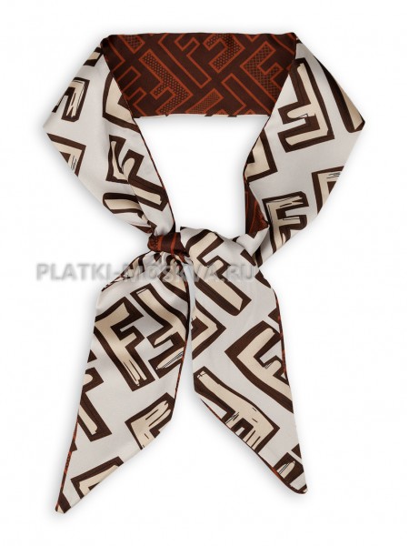 Лента Fendi шелковая белая с коричневым 4201