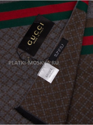 Шарф мужской Gucci кашемировый коричневый с полоской 3484