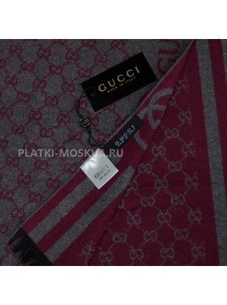 Шарф мужской Gucci кашемировый серый с красным 3434