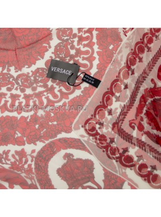 Платок Versace шелковый белый с красным "Ornamental"