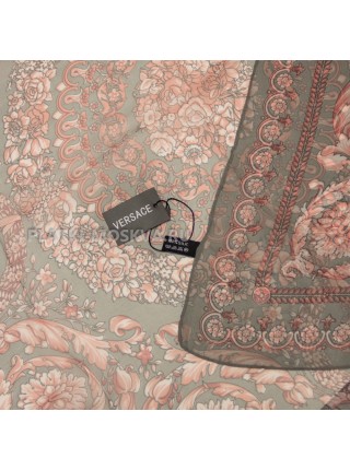 Платок Versace шелковый серый с розовым "Ornamental"